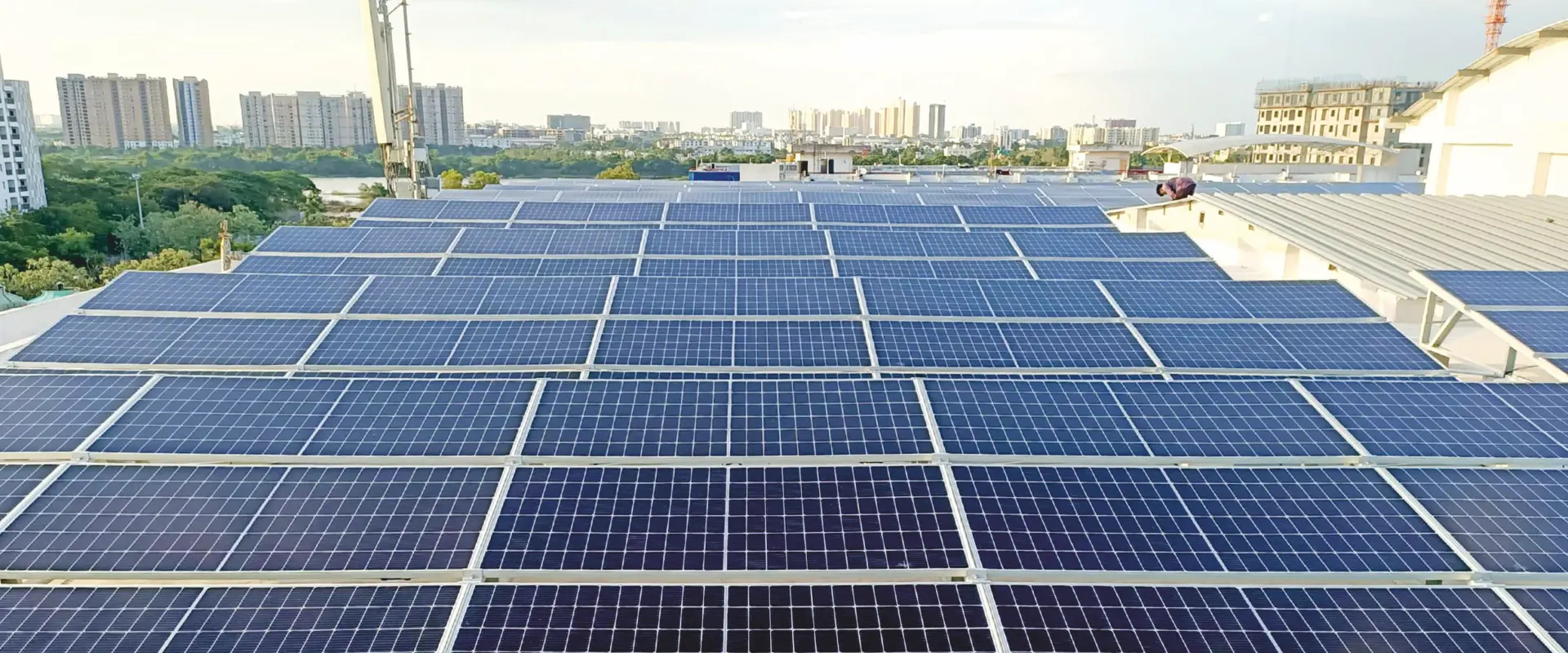 Rooftop solar installed for RMCCT in Chettinad Health city, Chennai, Tamil Nadu.