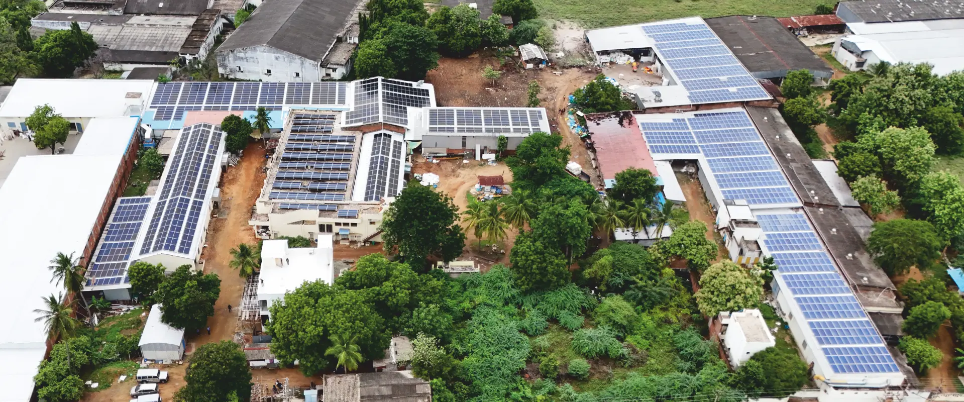  781kWp industrial rooftop solar installation at Sri Ram Mohan Textiles at Rajapalayam, Tamil Nadu, showing large-scale solar panels installed across the manufacturing unit